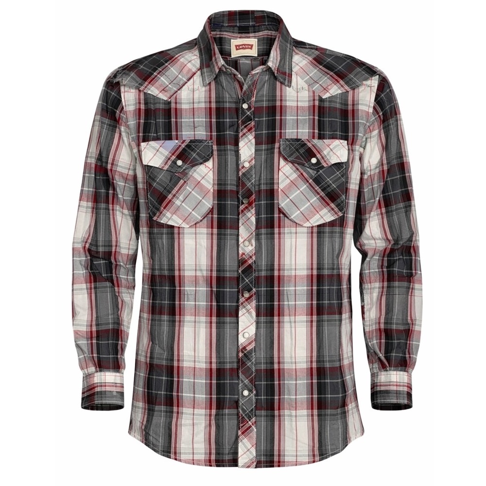 Levis Western Pearl Snap Shirt mens XL regular red Plaid cowboy casual workwear